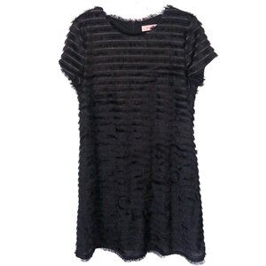 Traffic People Black Eyelash Fringe Shift Dress Short Sleeve Women's Size XL